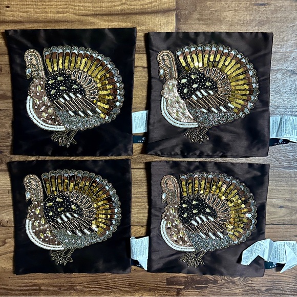 Pier One (Newport) • Turkey Time • 4 Pillow Cases • Brown/Gold • Sequins/ Beaded - Picture 3 of 16
